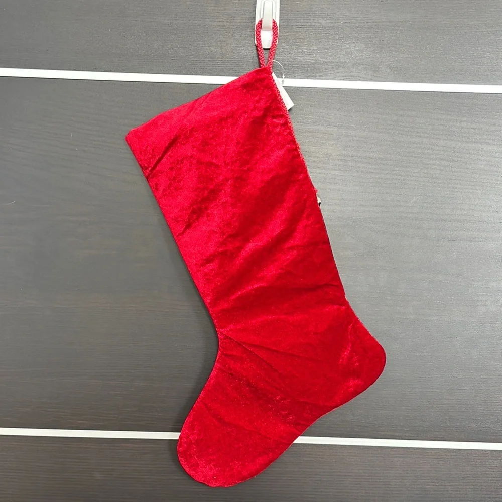 Loving Kindness Pet Stocking Red with Silver Paw Prints and Snowflakes